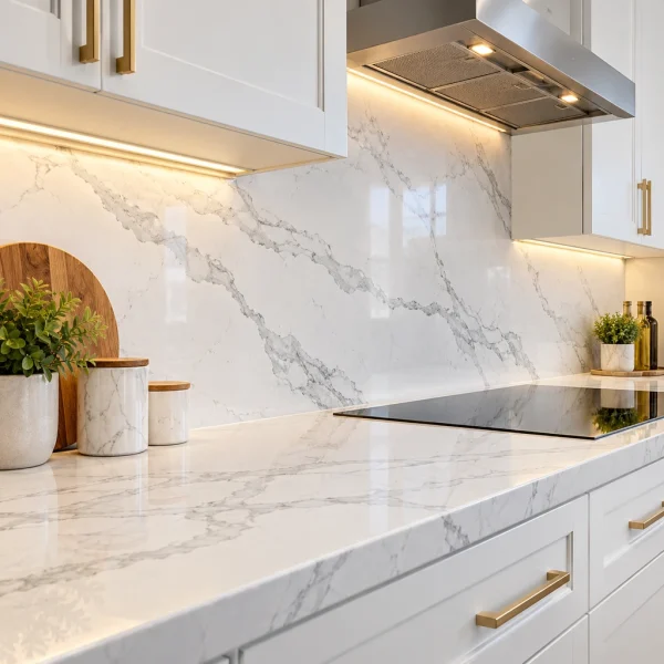 Matching Quartz Backsplash Slab