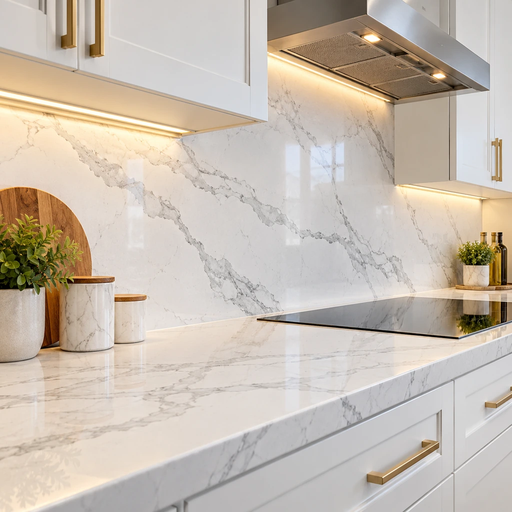 Matching Quartz Backsplash Slab