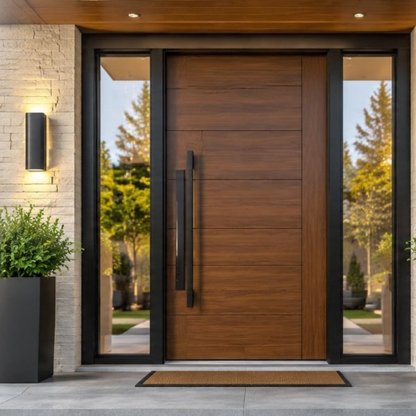 Modern Fiberglass Entry Door – Walnut