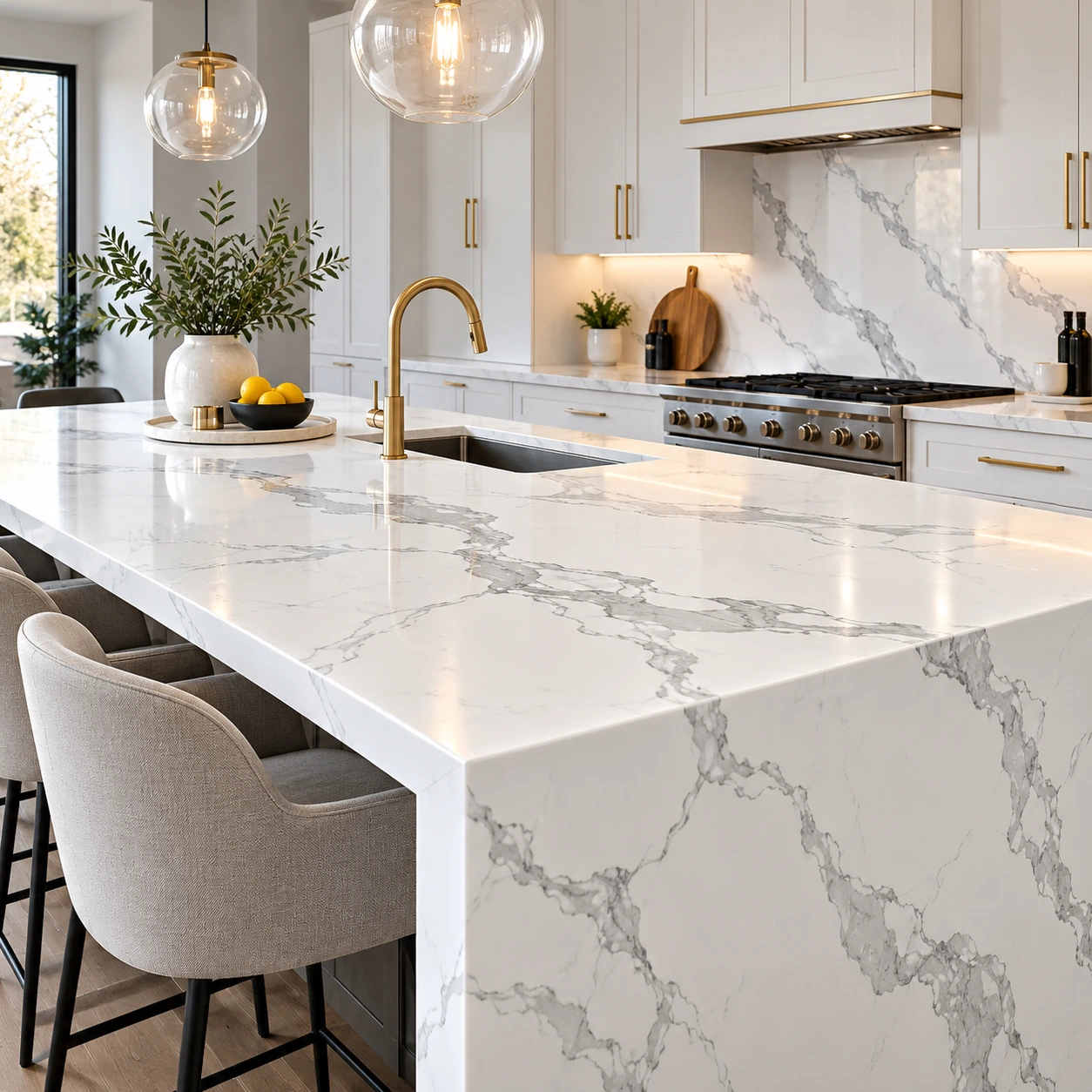 Statuario Quartz – Bold Veins