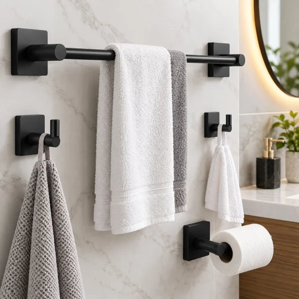 Towel Bar & Hook Set – Matte Black